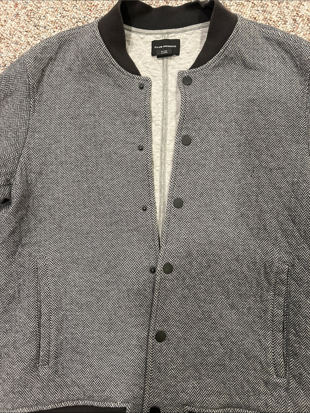 Club Monaco Gray Herringbone Bomber with Black Trim - Picture 3 of 7